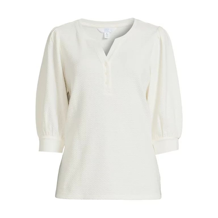 Time and Tru Women's Quilted Top with ¾-Length Puff Sleeves, Sizes XS-XXXL | Walmart (US)