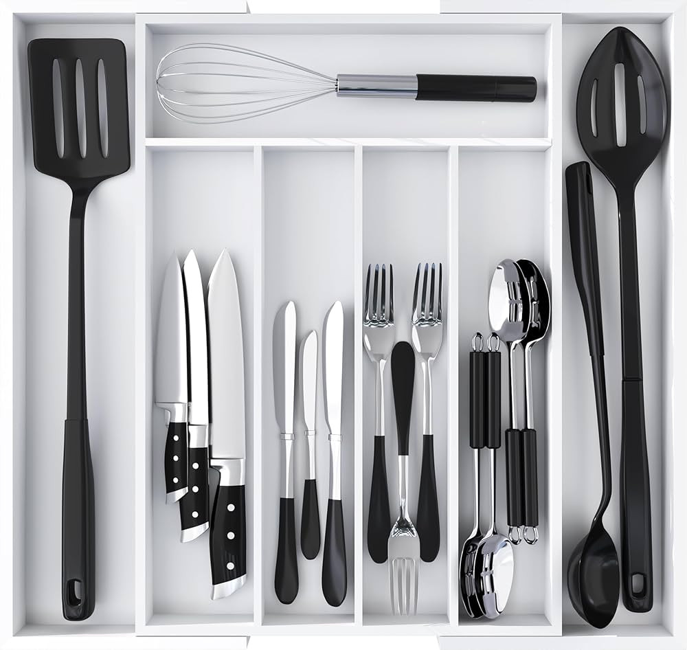 Utopia Kitchen Expandable Bamboo Utensil Drawer Organizer, Silverware Organizer, Silverware Drawe... | Amazon (US)