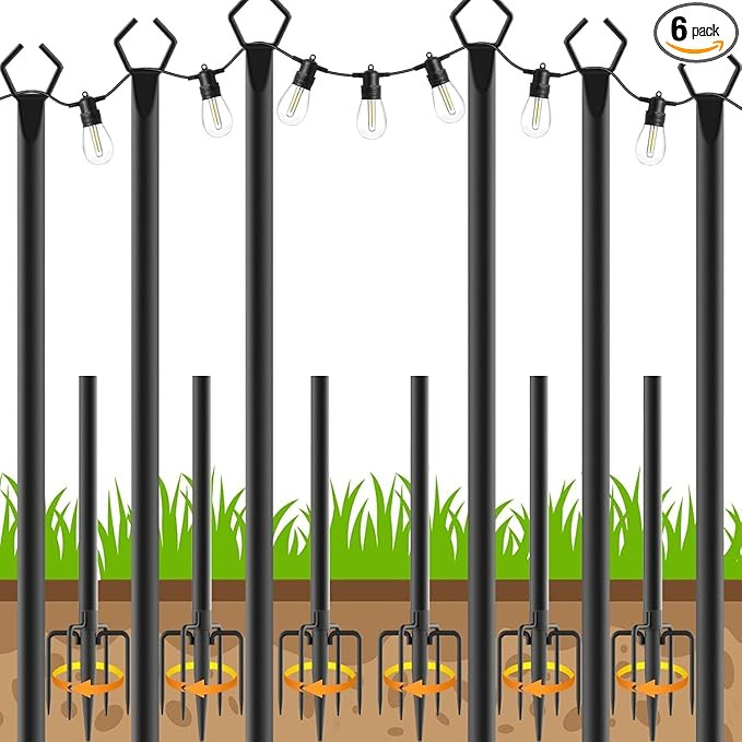 6 Pack String Light Poles, Outdoor String Light Pole 10 ft Forked Metal Light Pole with Adjustabl... | Amazon (US)