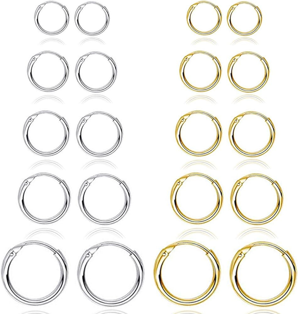 10 Pairs Silver Gold Hoop Earrings for Women Small Stainless Steel Hypoallergenic Earrings Set Gi... | Amazon (US)