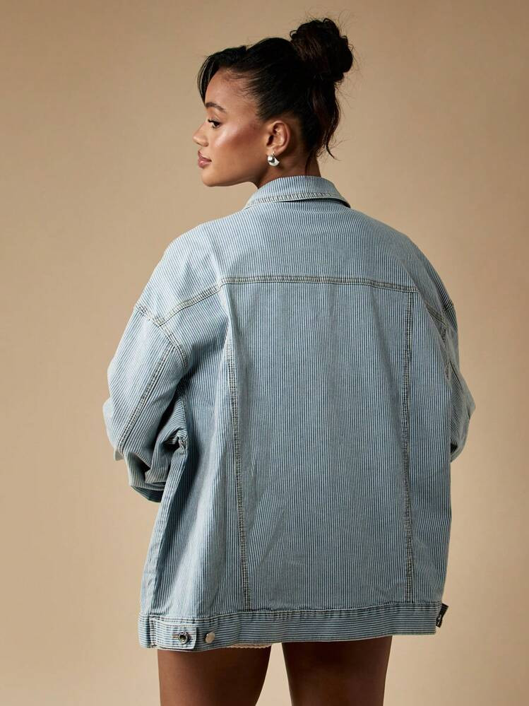 MISSGUIDED Oversized Striped Denim Trucker Jacket Vintage Style Railroad Engineer Relaxed Outerwe... | SHEIN