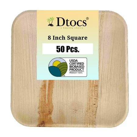 Dtocs Palm Leaf Plate 8 Inch Square (Pack 50) | Bamboo Plate Like Compostable Eco-Friendly Dinnerwar | Walmart (US)