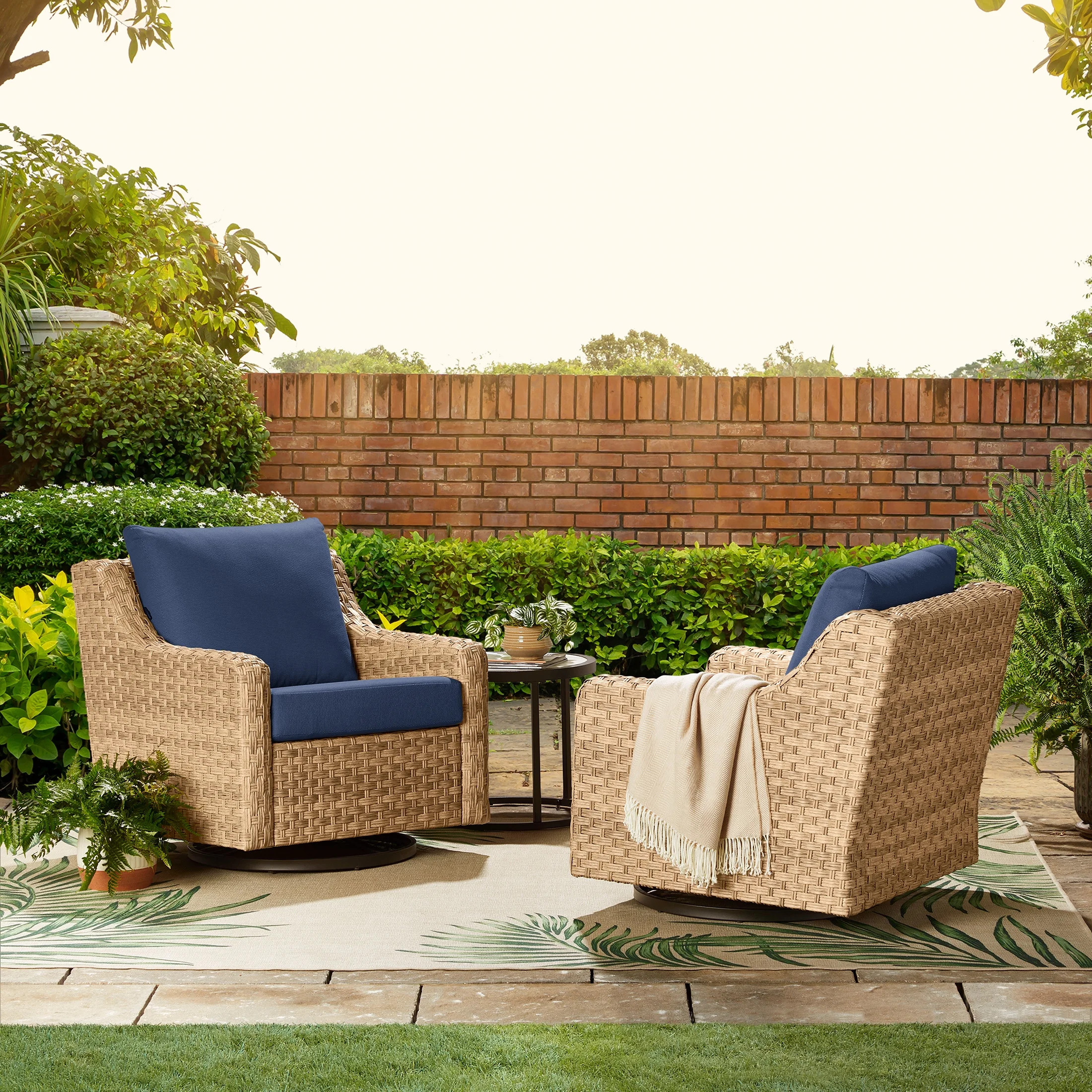 Better Homes & Gardens River Oaks Outdoor Swivel Gliders with Patio Covers, Set of 2, Navy | Walmart (US)