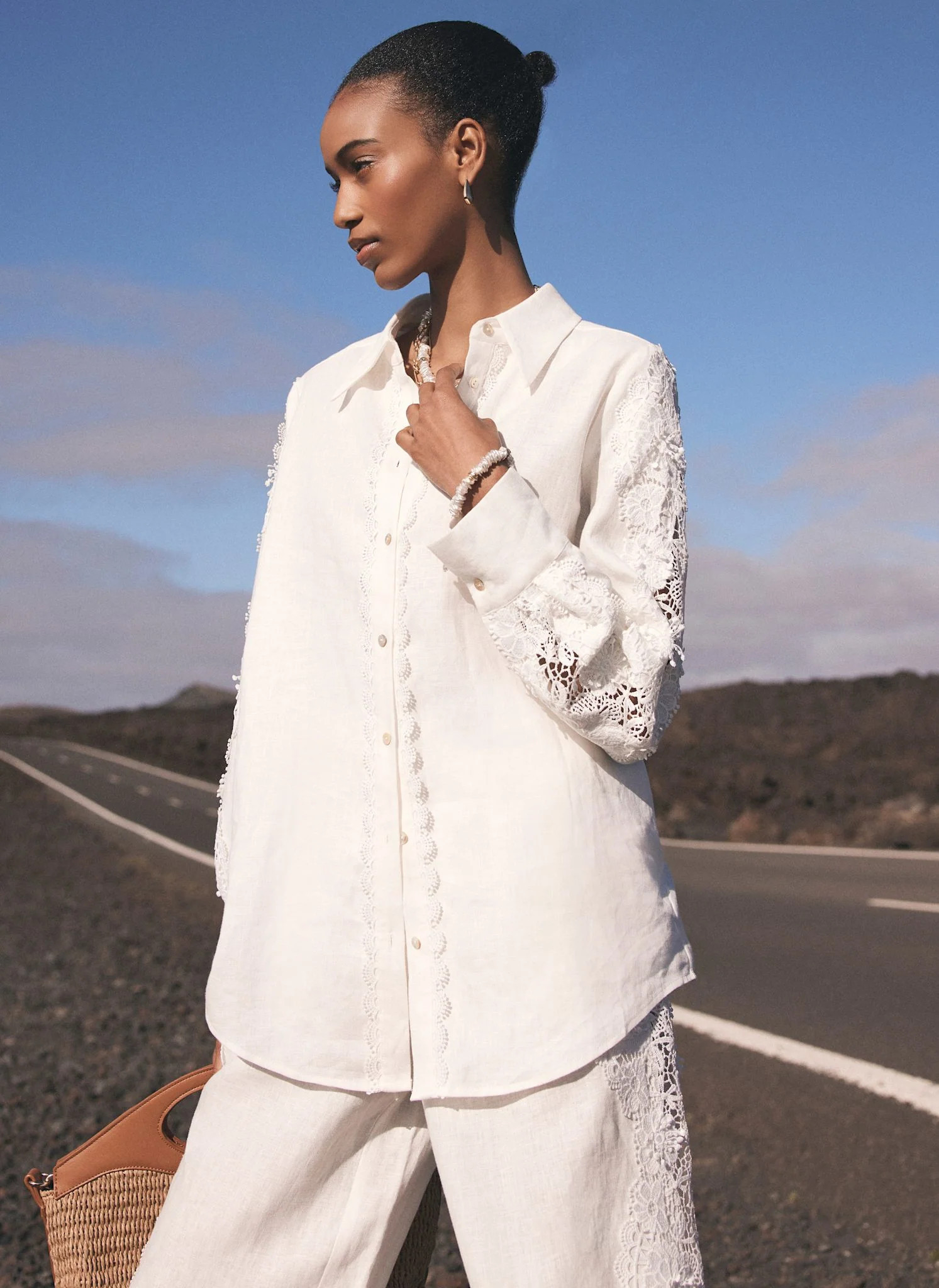 White Linen Lace Trim Shirt | Mint Velvet