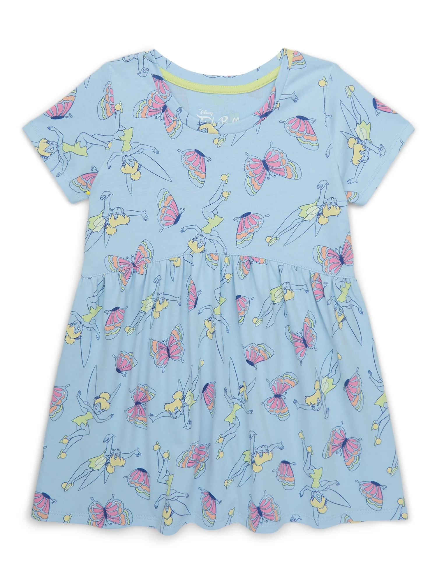 Tinker Bell Toddler Girl Allover Print Dress with Short Sleeves, Sizes 12M-5T | Walmart (US)
