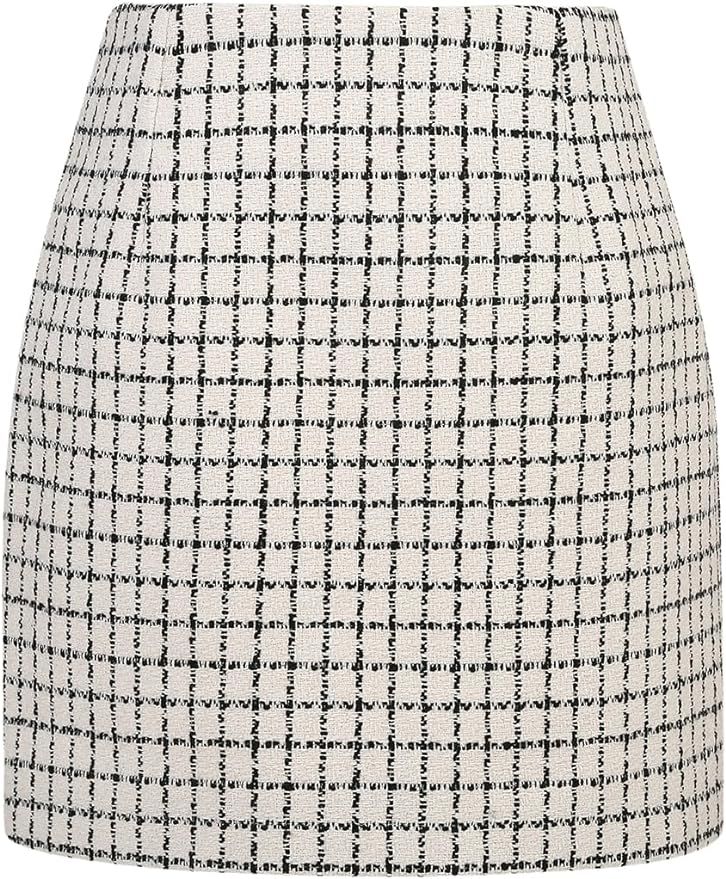 IDEALSANXUN Womens High Waist Plaid Skirt Bodycon Pencil Wool Mini Skirts | Amazon (US)