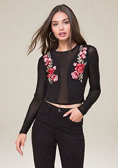 Sheer Embroidered Top | Bebe (Global)