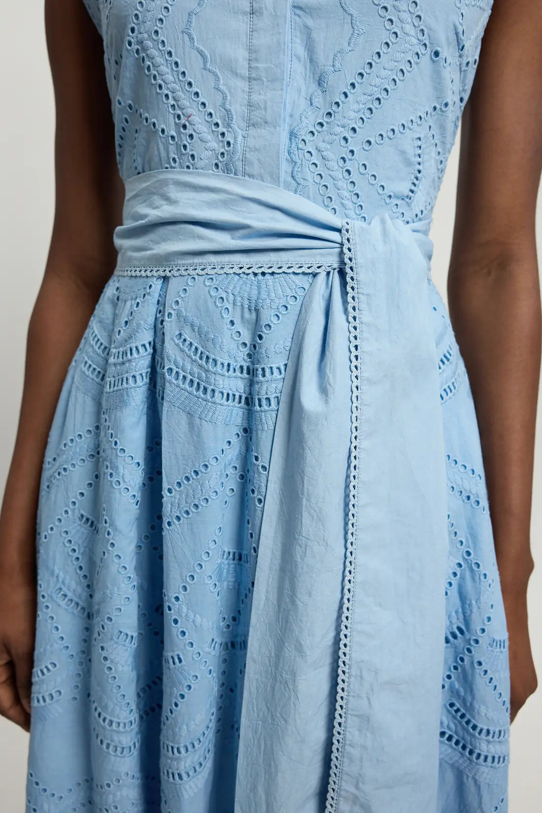 Petite Cotton Broderie Scalloped Hem Sleeveless Shirt Dress | Karen Millen