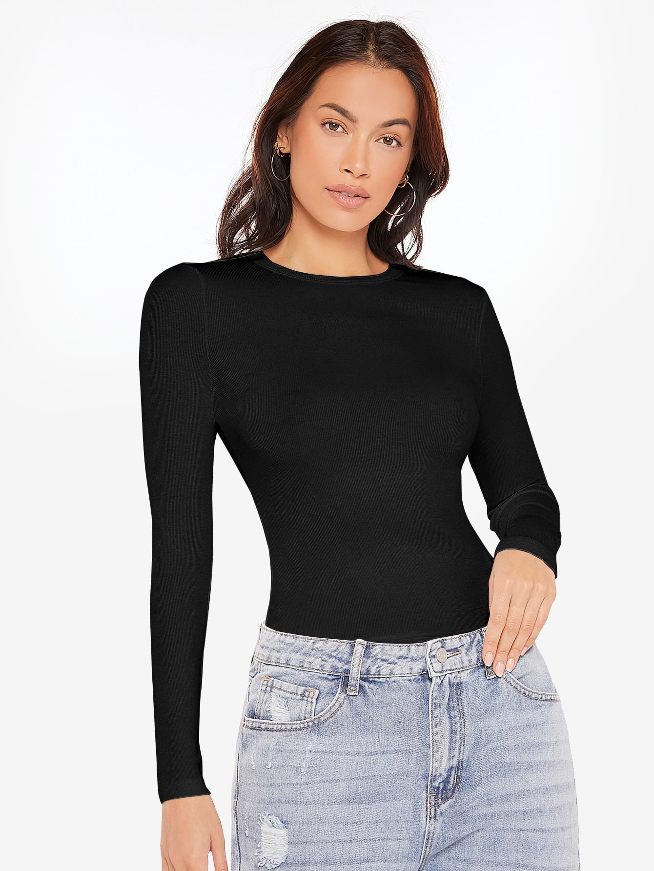 SHEIN BASICS Rib-knit Solid Tee | SHEIN