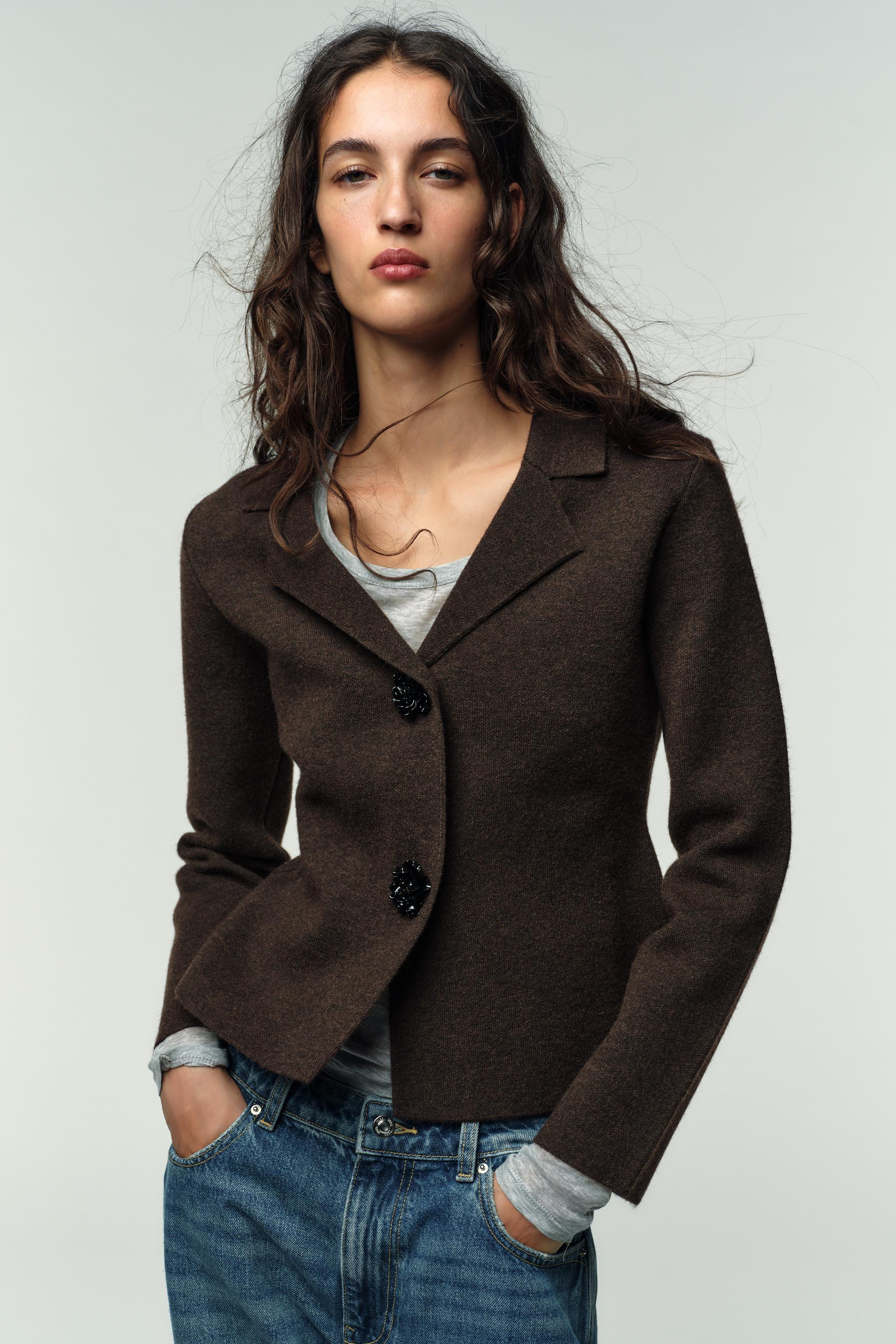 JEWEL BUTTON KNIT BLAZER | Zara US