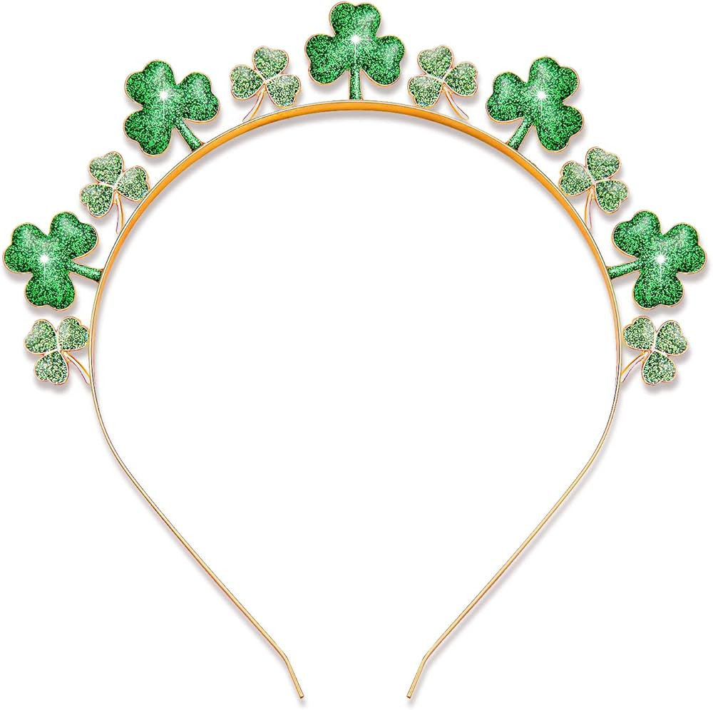 CEALXHENY St. Patrick's Day Headbands, Glitter Rhinestone Shamrock Headbands Lucky Irish Hairband... | Amazon (US)