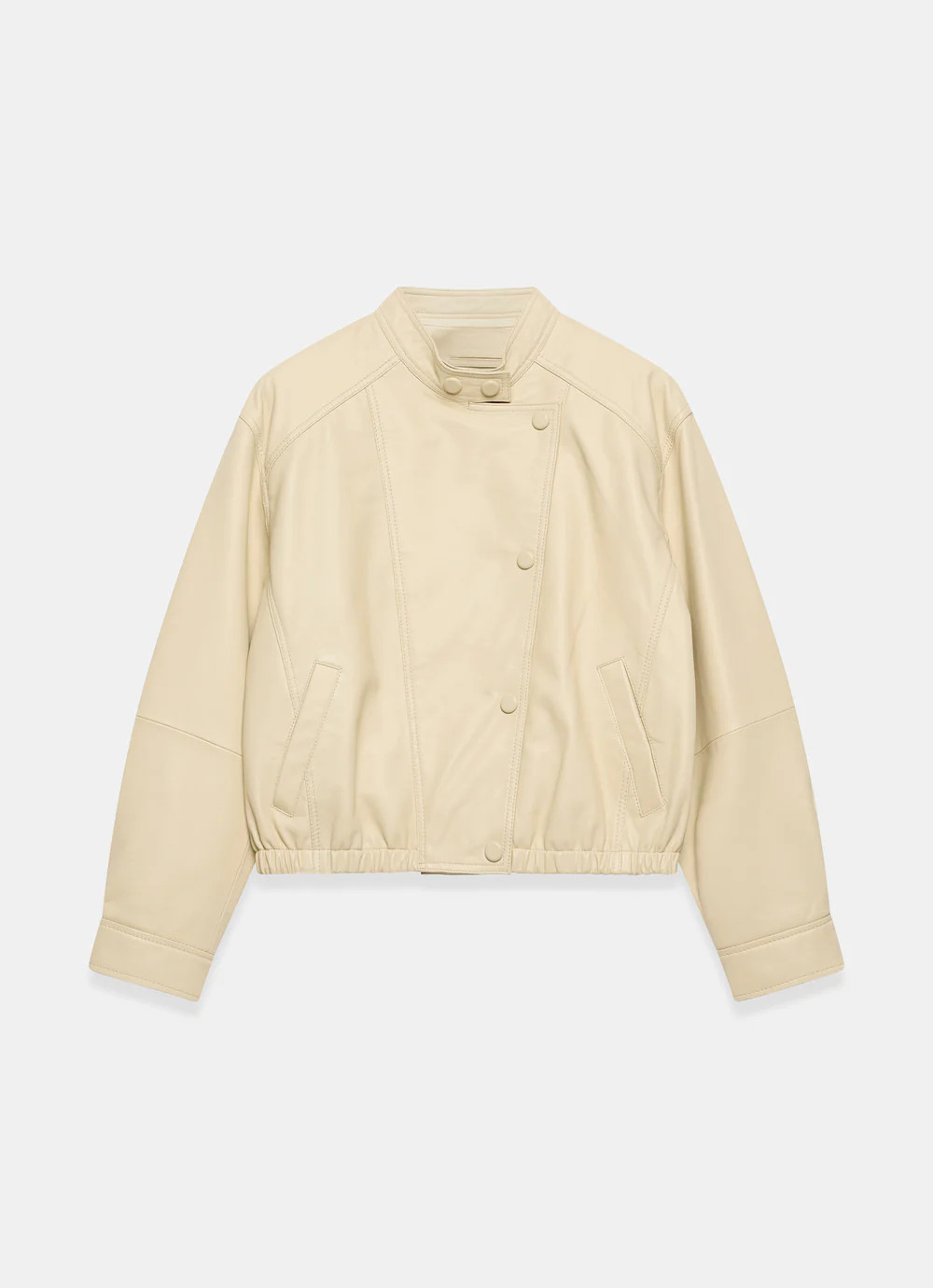 Butter Yellow Leather Cropped Pilot Bomber Jacket | Mint Velvet