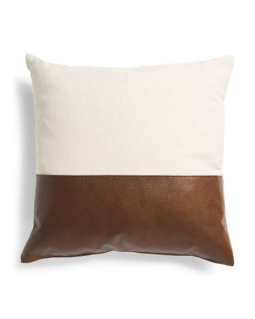 Made In Usa 22x22 Linen Look And Faux Leather Pillow | TJ Maxx