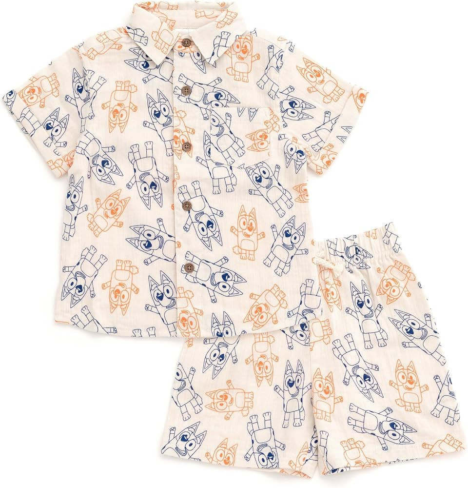 Bluey Cotton Gauze Matching Family Outfits Dress & Button Down Shirt & Shorts Infant to Little Ki... | Amazon (US)