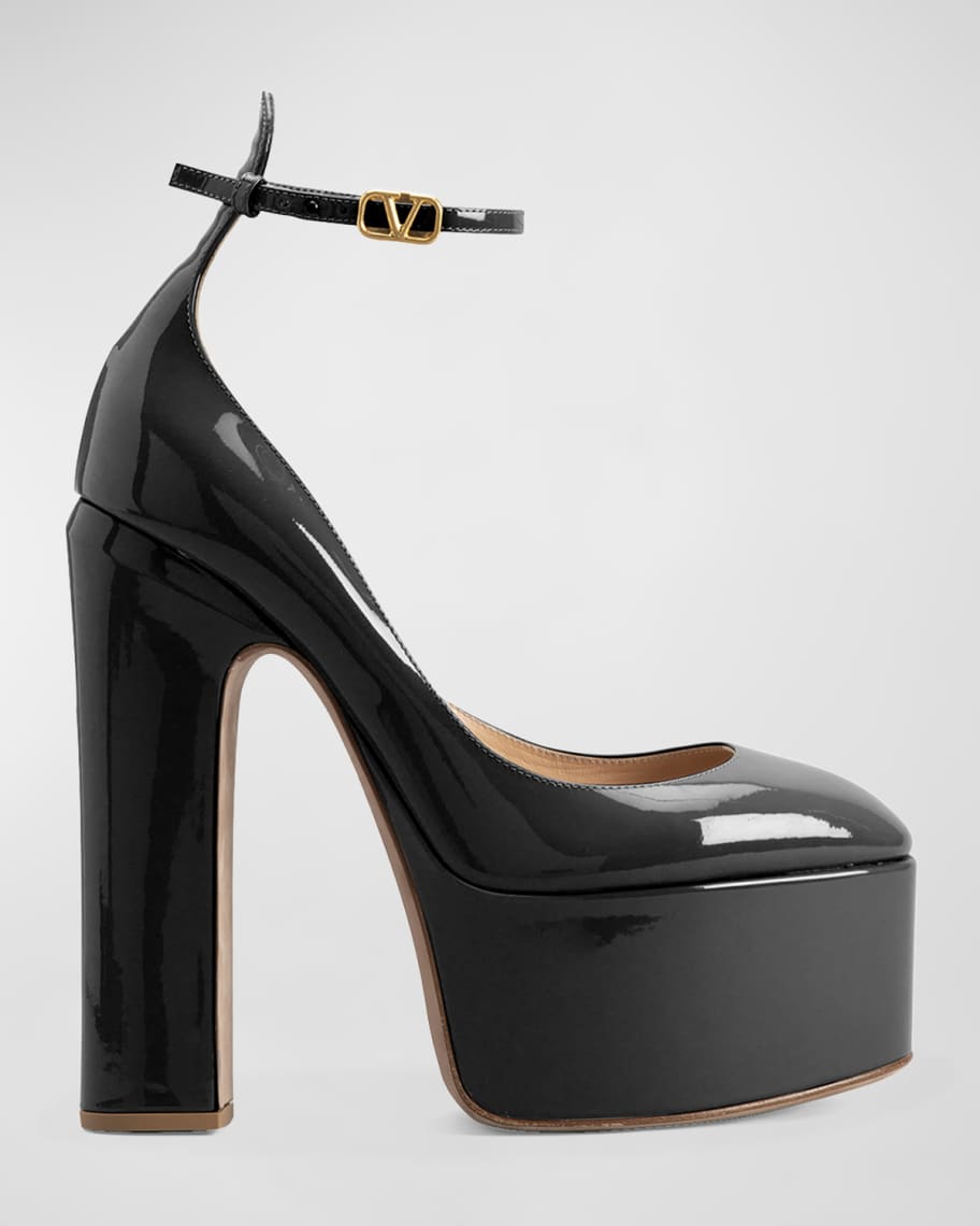 Valentino Garavani Patent Leather Ankle-Strap Platform Pumps | Neiman Marcus