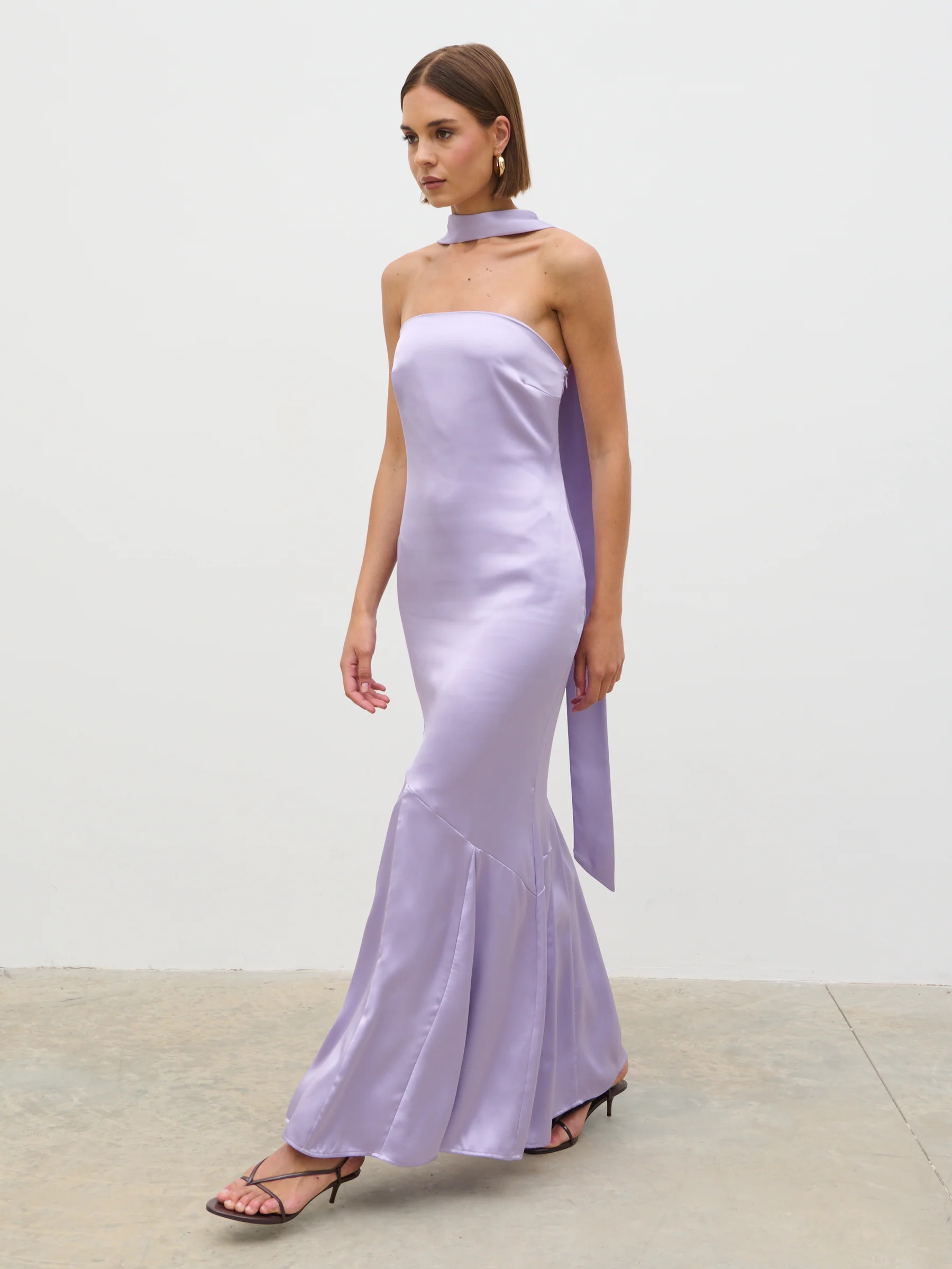 Jai Bandeau Neck Tie Maxi Dress - Lilac | Pretty Lavish (UK)