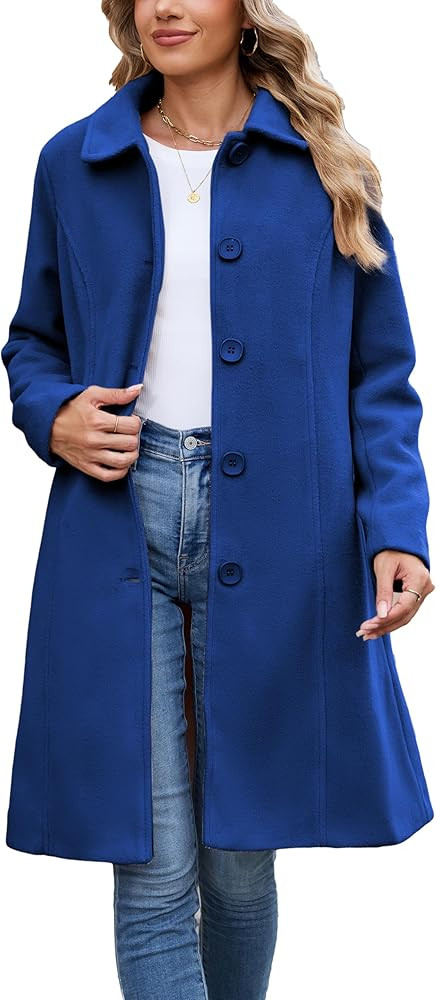 Springrain Womens Pea Coat Elegant Overcoat Single Breasted Winter Coat Dress Coat with Pockets | Amazon (US)