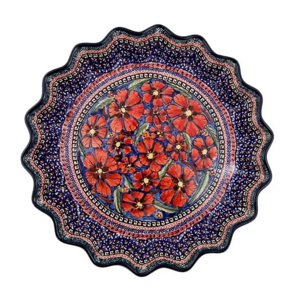 Handmade Polish Stonware Red and Blue Quiche Dish (Poland) | Bed Bath & Beyond