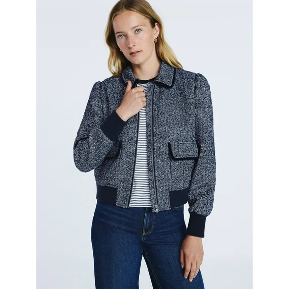 Free Assembly Women's Tweed Bomber Jacket, Sizes XS-XXL | Walmart (US)