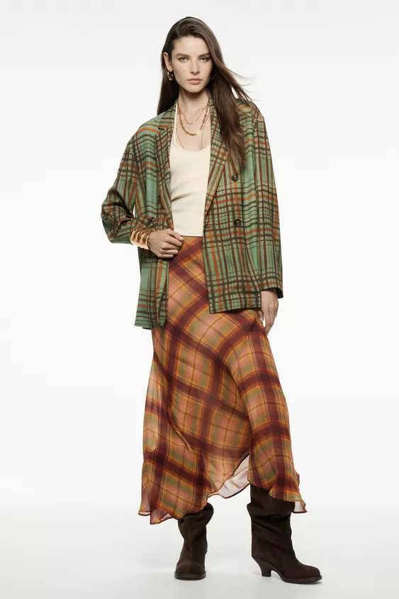 ZW COLLECTION CHECK LONG SKIRT | Zara UK