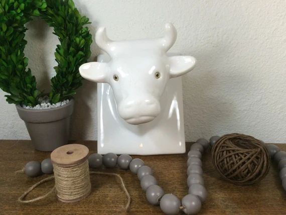 White Cow Head *FREE SHIPPING* Bull head Apron Hanger Wall Decor | Etsy (US)