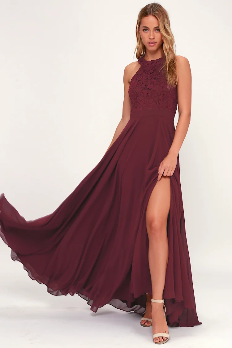 Picture Perfect Burgundy Lace Maxi Dress | Lulus (US)
