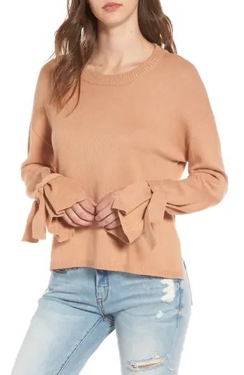 Women's Astr The Label Tie Sleeve Sweater, Size X-Small - Brown | Nordstrom