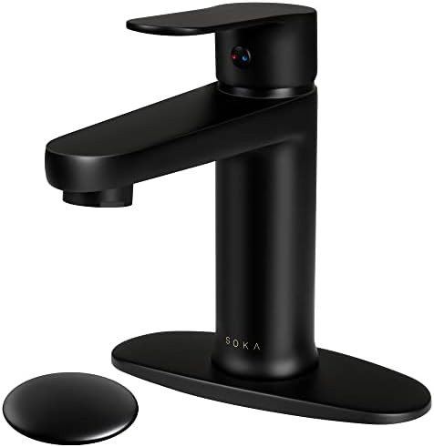 SOKA Brass Bathroom Faucet Matte Black Bathroom Sink Faucet Black with Pop-up Sink Drain Stopper ... | Amazon (US)