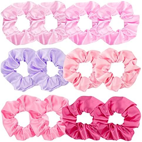 12 Pack Elastics Band Hair Scrunchies Pink Satin Scrunchy Elastic Hair Bobbles Scrunchies Jaciya ... | Amazon (US)