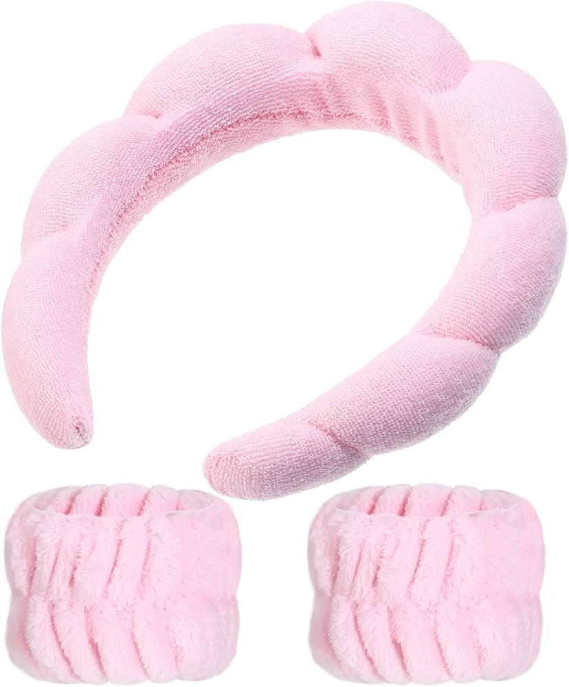 1 Set Makeup Headband Puffy Spa Headband Sponge Terry Towel Cloth Fabric Headbands Spa Wristband ... | Amazon (US)