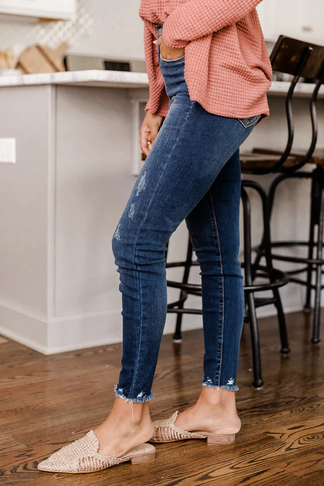 Diana Distressed Hem Dark Wash Skinny Jeans | The Pink Lily Boutique
