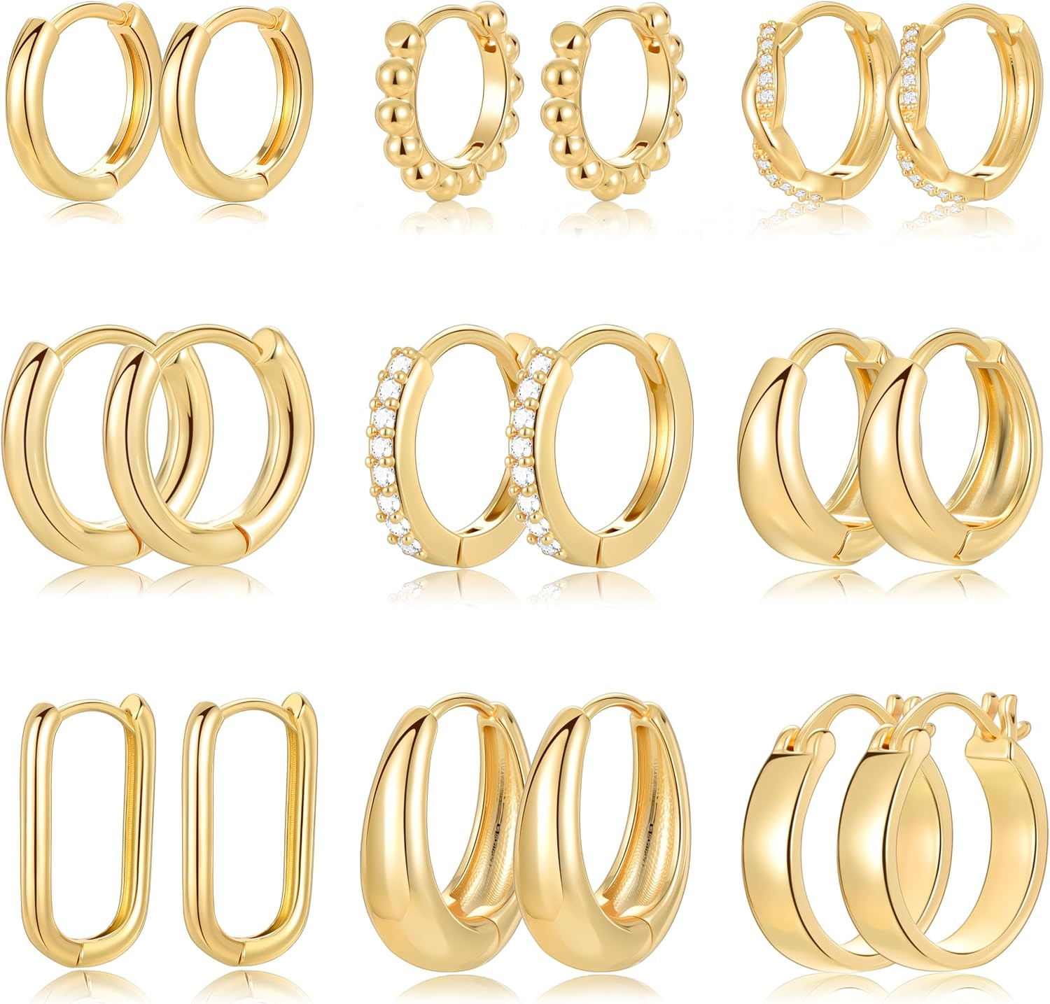 9 Pairs Small Gold/Silver Hoop Earrings Set for Women | Amazon (US)