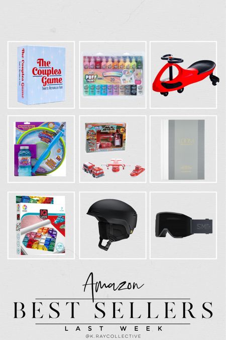 Here’s our best selling finds from Amazon last week.  
The couples game, a fun game to play with your husband, my favorite dimensional paint, my boys go to ride on car, the best giant bubble wand ever.  My toddlers favorite toy mix and match vehicles, a fun, travel game for kids, the couple journal we own in love, and our favorite, ski helmet and ski goggles.

#AmazonFINDS #BestSellers #BestSellersLastWeek #MostShopped #FoundItOnAmazon #Games #KidsToys #CouplesGifts #SkiGear 

#LTKhome #LTKfindsunder100 #LTKfamily
