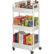 Sywhitta 3-Tier Plastic Rolling Utility Cart with Handle, Multi-Functional Storage Trolley for Of... | Amazon (US)
