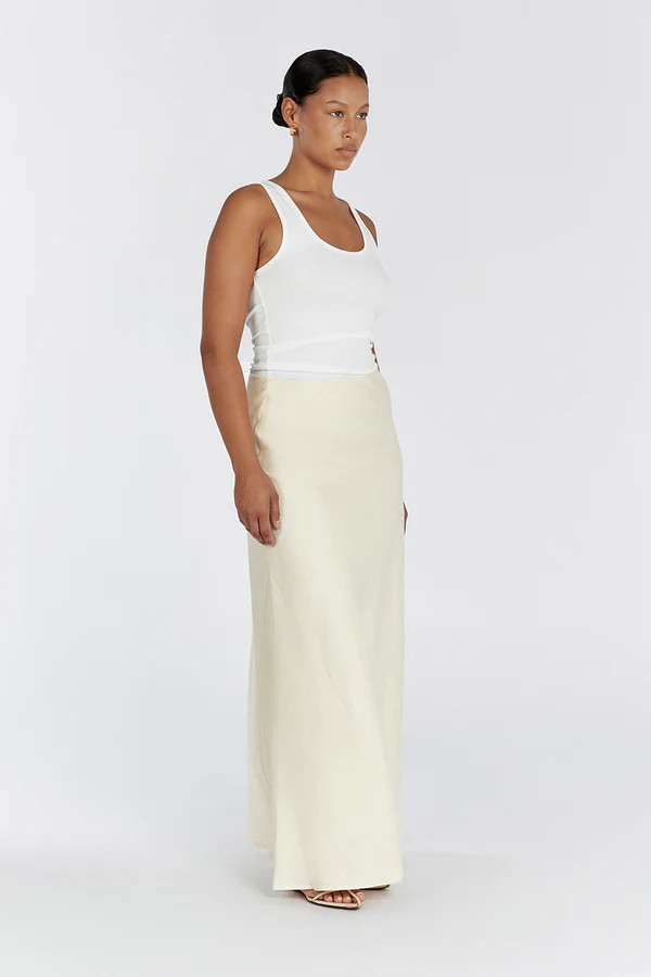 SYRAH BUTTERMILK LINEN MIDI SKIRT | DISSH