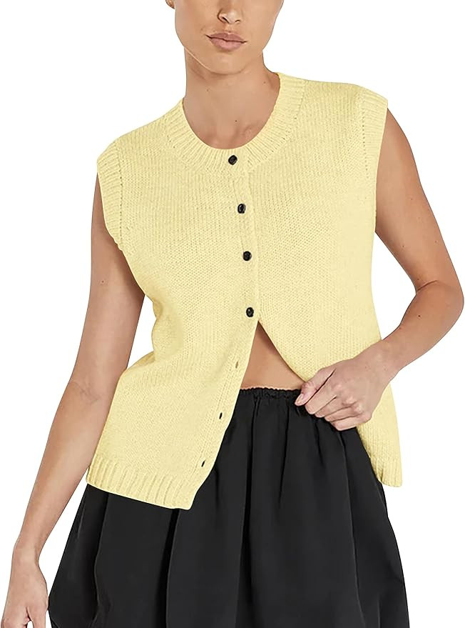 Cioatin Women Summer Knit Sweater Vest 2024 Sleeveless Button Down Loose Cardigan Tank Shirt Top ... | Amazon (US)