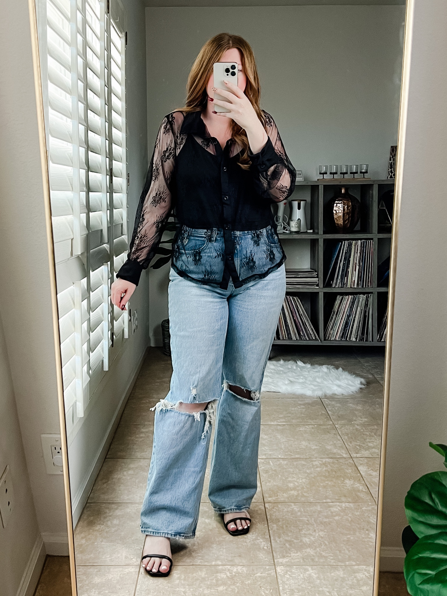 Black lace top from amazon wearing size large. Date night outfit. Abercrombie jeans. Fall outfit. 

#LTKunder50 #LTKSeasonal #LTKstyletip