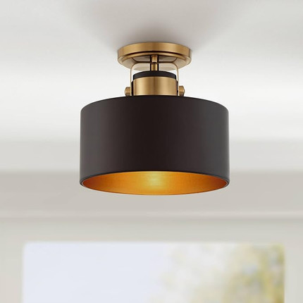 Possini Euro Design Courtney Modern Industrial Ceiling Light Semi Flush-Mount Fixture 10" Wide So...
