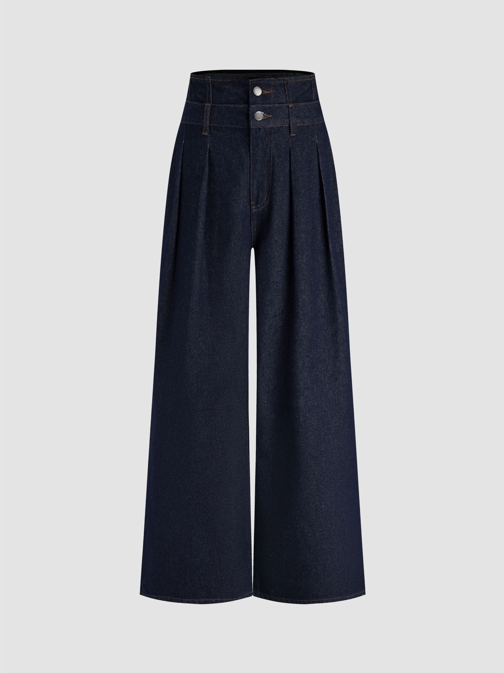 Double High Rise Solid Button Wide Leg Jeans | Cider