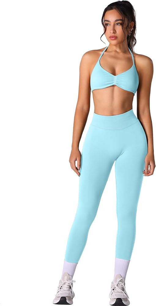 ABOCIW Workout Sets for Women 2 Piece Seamless Halter Sports Bra Scrunch Butt High Waist Leggings... | Amazon (US)