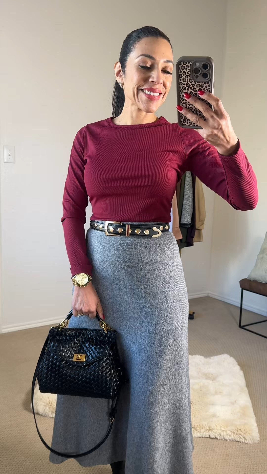 Obsessed with this burgundy wine blouse. True to size, buttery soft, and paired with an A-line skirt that’s so flattering. Finished the look with these gorgeous black leather pointy boots, my adorable purse, and my favorite statement belt to pull it all together.

#LTKOver40 #LTKMidsize #LTKootd