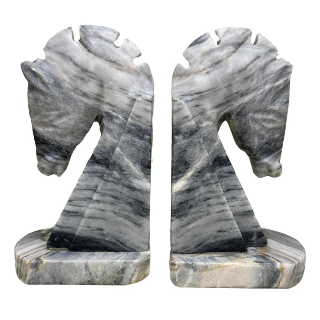 Gray Marble Horse Head Bookends Vintage Horse Bookends Mid Century Decor Natural Stone Carrera Ma... | Etsy (US)