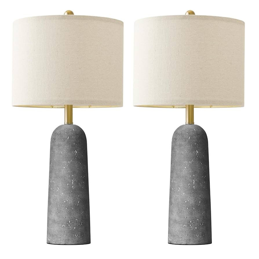 BOBOMOMO 27.25" Travertine Lamp Set of 2, Modern Lamps for Living Room with Linen Shades, Gray Re... | Amazon (US)