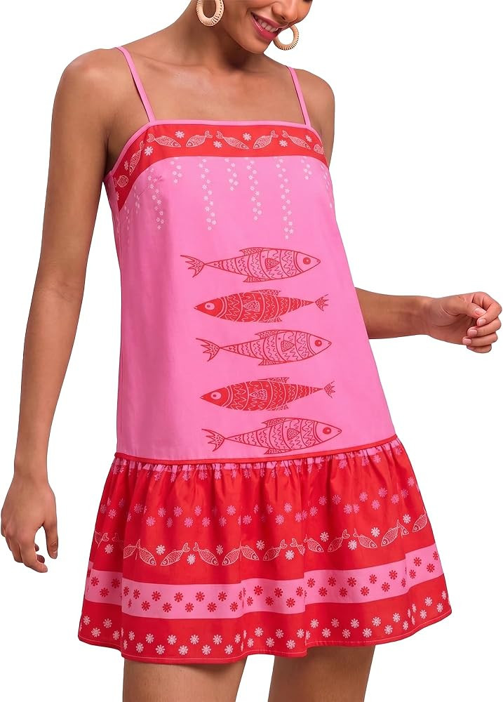 Floral Boho Dresses for Women Spaghetti Strap Flowy Mini Dress Vacation Cruise Resort Beach Sundr... | Amazon (US)