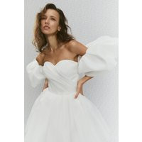 Short Wedding Dress, Mini Bridal Second Rehearsal Dinner Reception Dress, Organza Puff Sleeves Karen | Etsy (US)