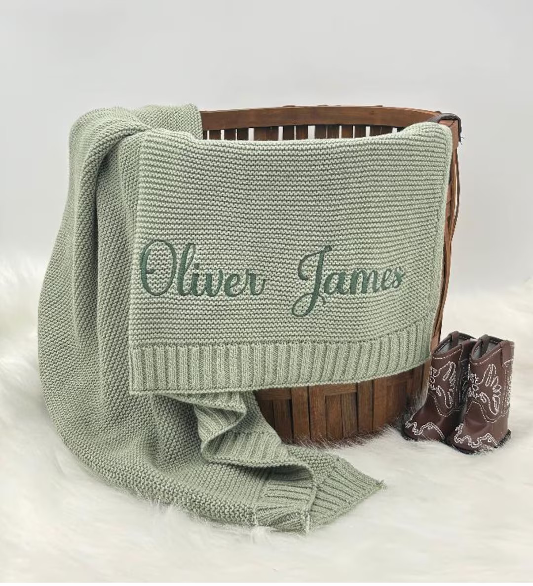 Personalized Knit Baby Blanket: Custom Embroidered Name, Soft Cotton Baby Blanket, Baby Shower Gi... | Etsy (US)