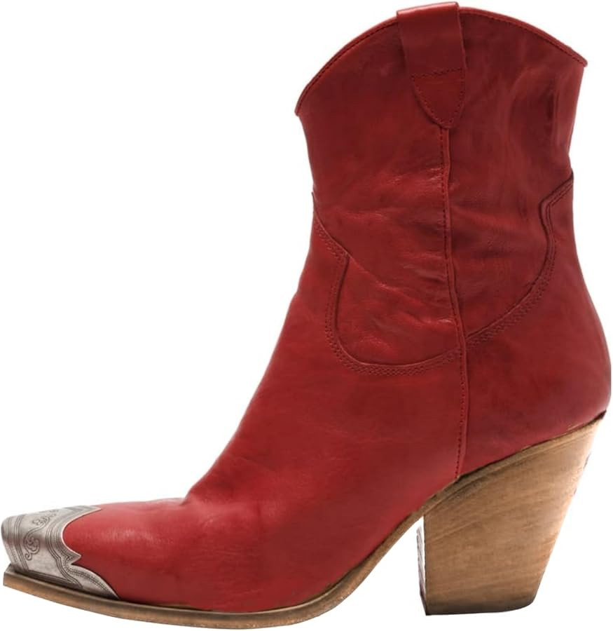 keleimusi Women's Western Cowgirl Ankle Boots Stacked Block Heel Cowboy Booties Steel Toe Heeled ... | Amazon (US)