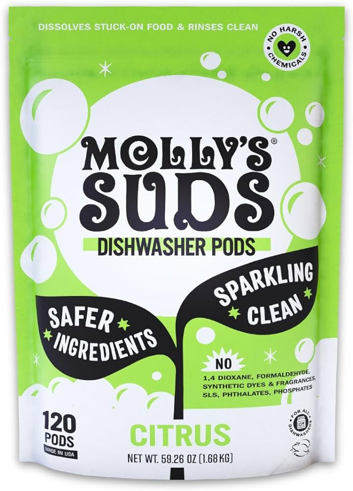 Molly's Suds Dishwasher Pods | Natural Dishwasher Detergent, Cuts Grease & Rinses Clean (Residue-... | Amazon (US)