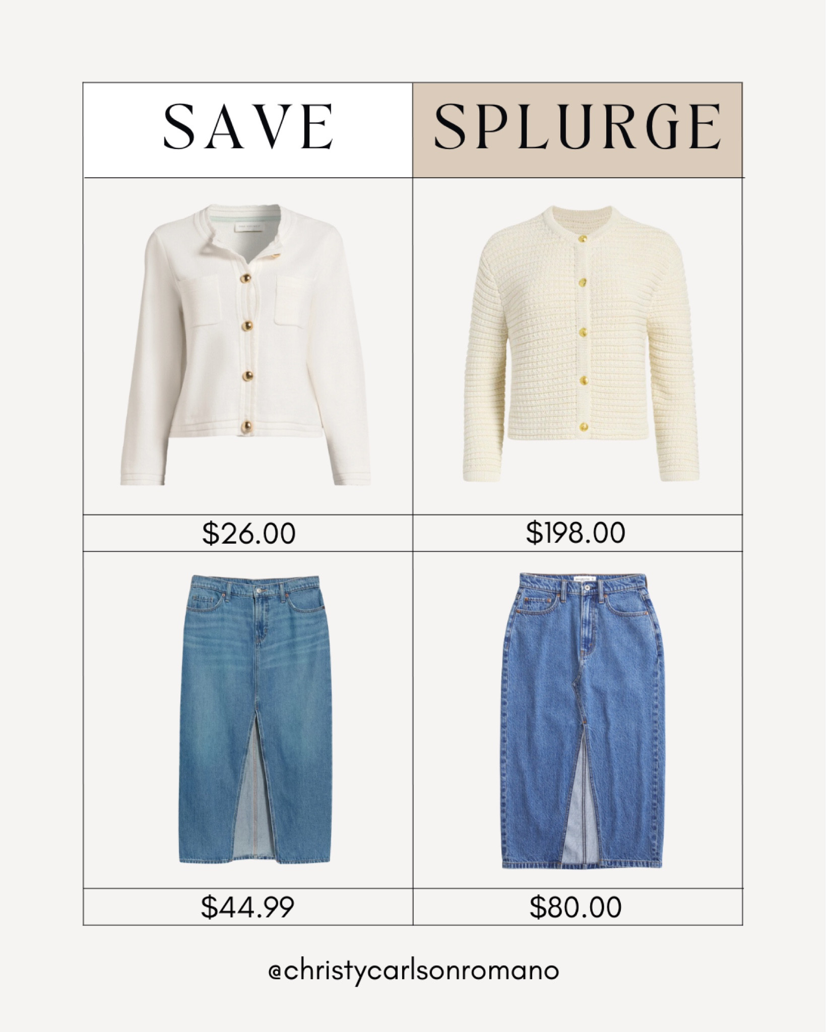 Save vs. splurge! Grab an affordable alternative to this white cardigan and denim midi skirt. Love having versatile pieces as we transition to my favorite time of year which is fall!
#summertofall #transitionalstyle #fashioninspo #lookforless

#LTKU #LTKSeasonal #LTKStyleTip