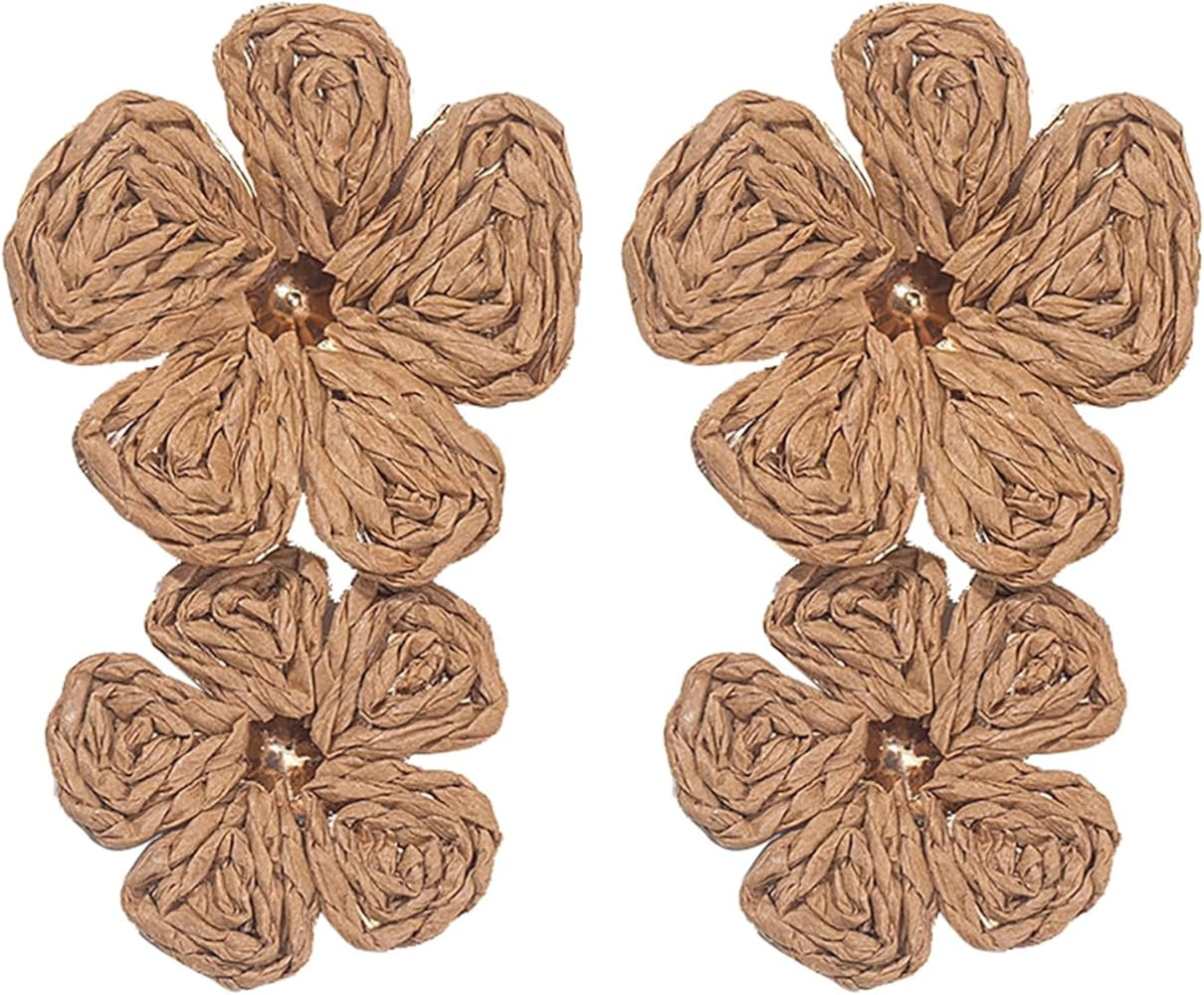 coadipress Raffia Flower Earrings for Women Handmade Rattan Straw Wrapped Flower Drop Fringe Earr... | Amazon (US)